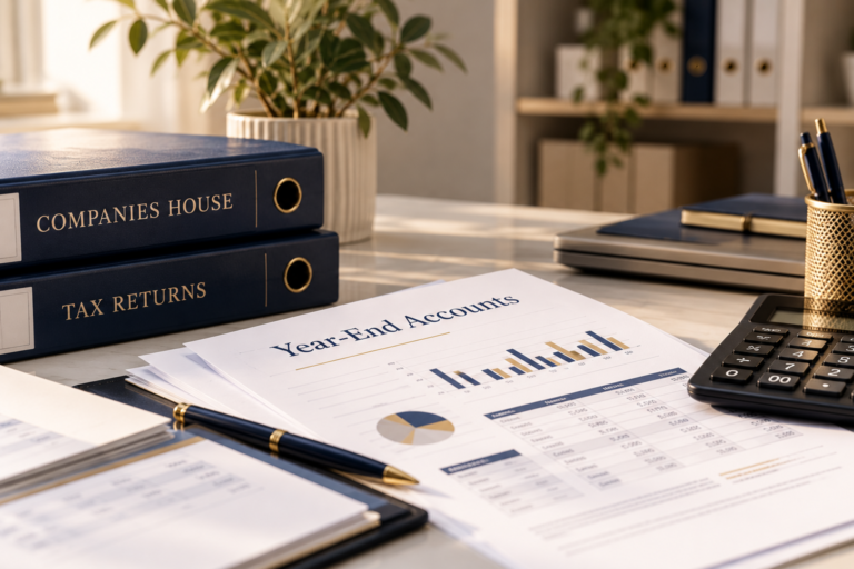 Year-end accounts preparation with Companies House records and financial reports